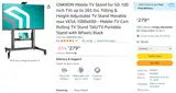 ONKRON Mobile TV stand for 50"-100" max 265 lbs, Tilting, black TS1991 - Thumbnail 6